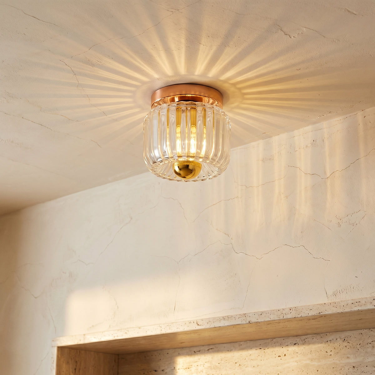 Copper Glass Sun Shape Flush Mount Light 1-Light Dual Purpose-Lighting > Ceiling Lights-casanuva-casanuva