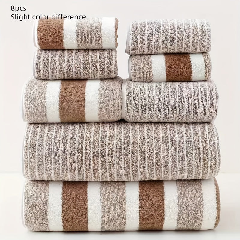 Coral Fleece Bath Towel Set 8-Piece Absorbent Quick-Drying Towels-Bedding & Bath > Bath Towels-casanuva-Coffee-casanuva