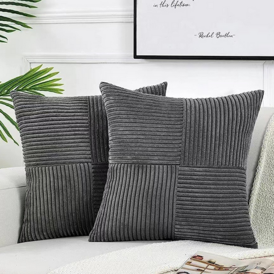 Corduroy Cushion Cover Rustic Texture-Covers & Textiles > Cushion Covers-casanuva-Dark Gray-12"x20"-casanuva