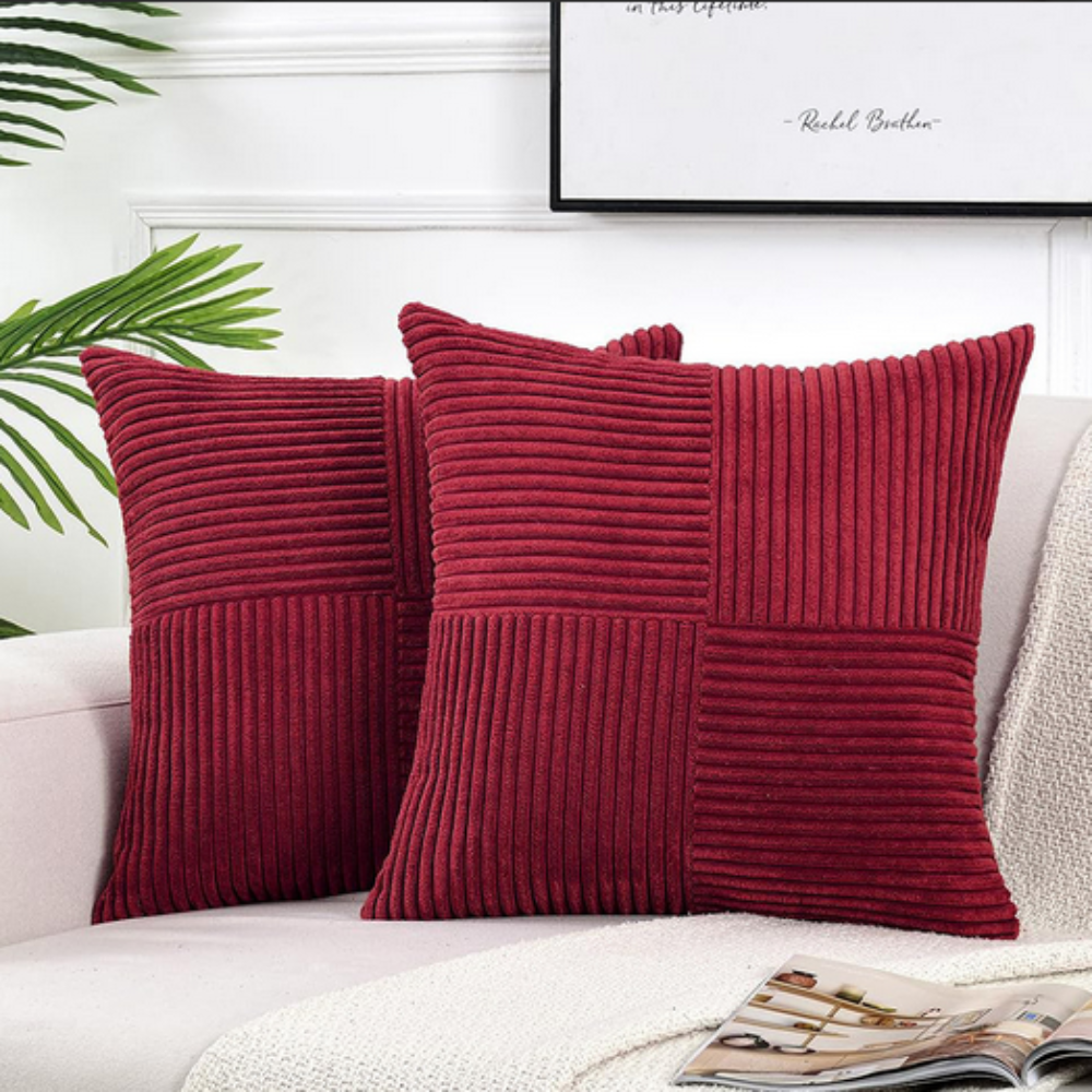 Corduroy Cushion Cover Rustic Texture-Covers & Textiles > Cushion Covers-casanuva-Maroon-12"x20"-casanuva