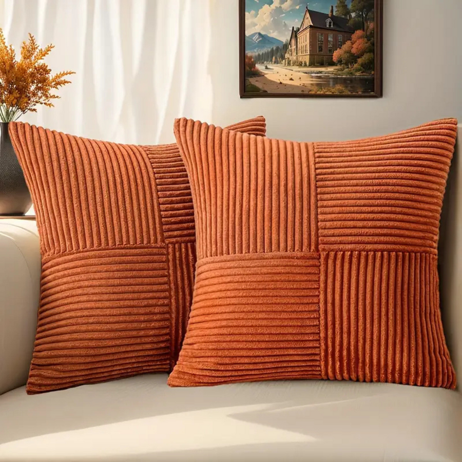 Corduroy Cushion Cover Rustic Texture-Covers & Textiles > Cushion Covers-casanuva-Orange-12"x20"-casanuva