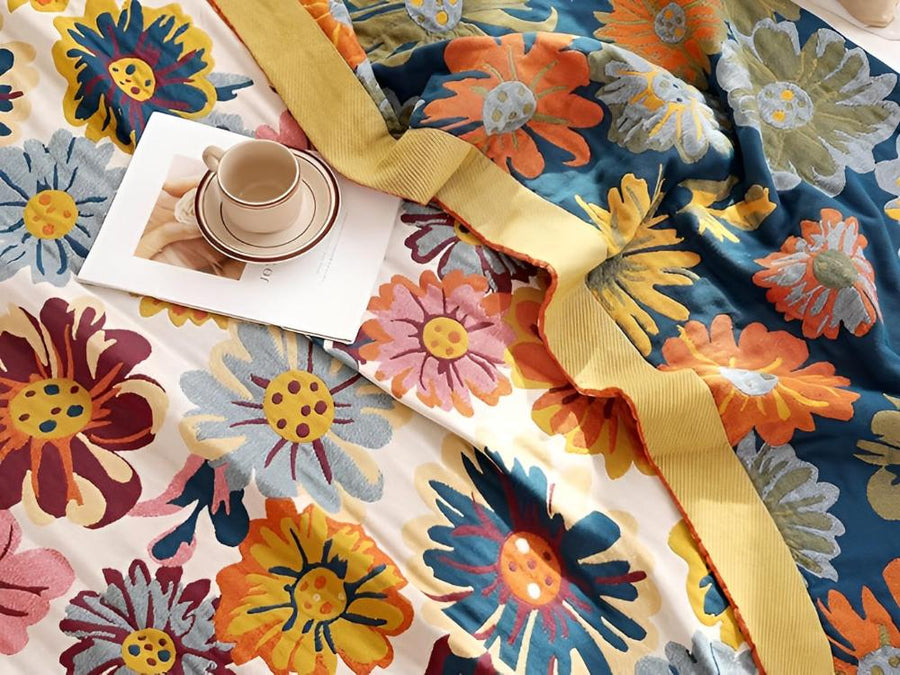 Cotton Blanket with Bright Floral Design-Bedding & Bath > Blankets-casanuva-casanuva