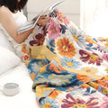 Cotton Blanket with Bright Floral Design-Bedding & Bath > Blankets-casanuva-casanuva