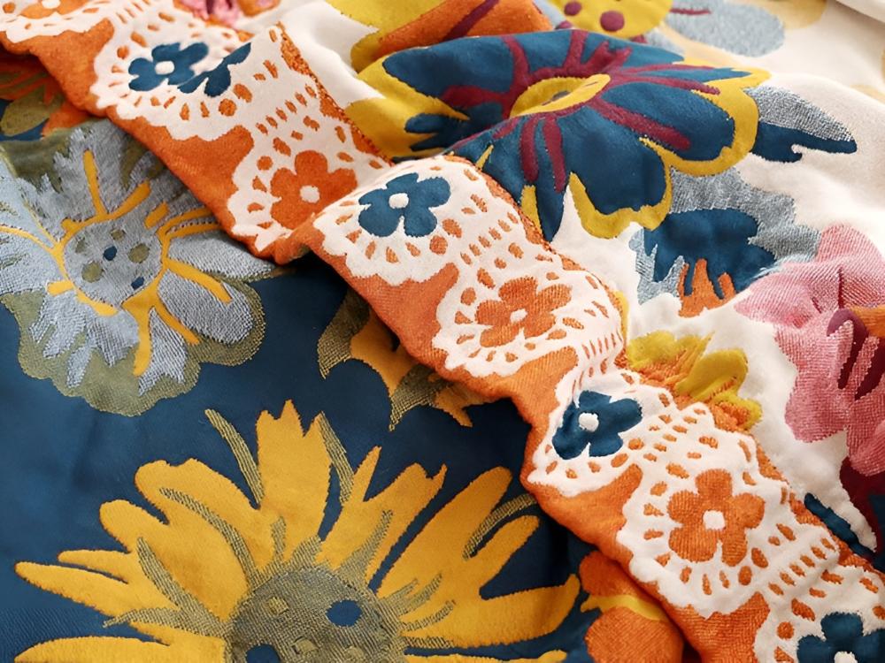 Cotton Blanket with Bright Floral Design-Bedding & Bath > Blankets-casanuva-casanuva