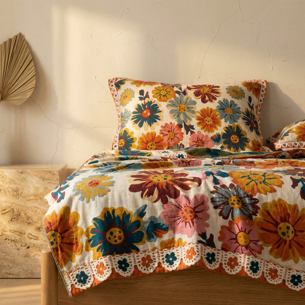 Cotton Blanket with Bright Floral Design-Bedding & Bath > Blankets-casanuva-casanuva