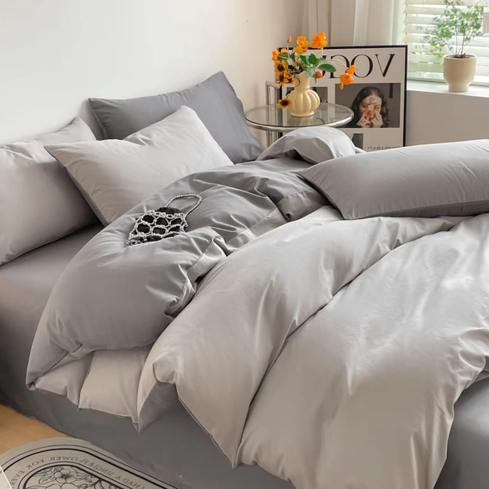 Cotton Duvet Cover Set 3 Pieces-Bedding & Bath > Bedding Sets-casanuva-Ash Silver-Full-casanuva