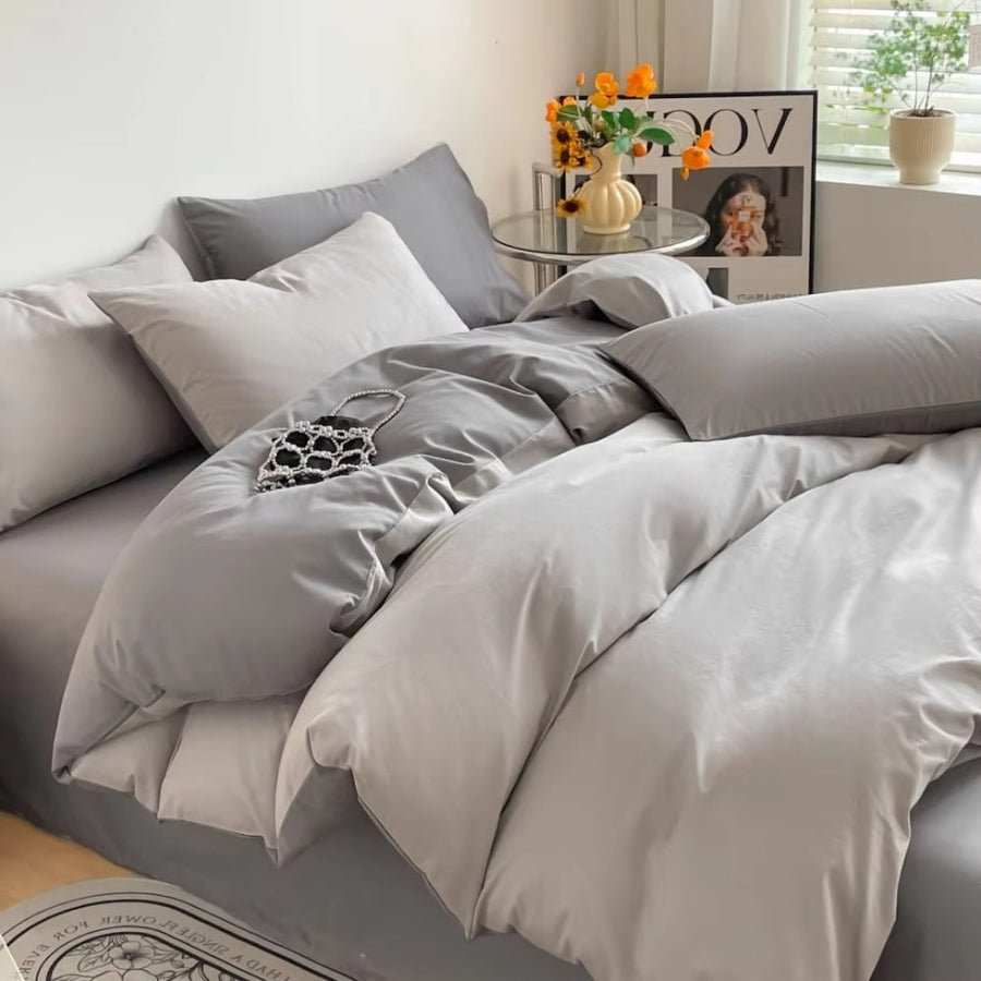 Cotton Duvet Cover Set 3 Pieces-Bedding & Bath > Bedding Sets-casanuva-Ash Silver-Full-casanuva