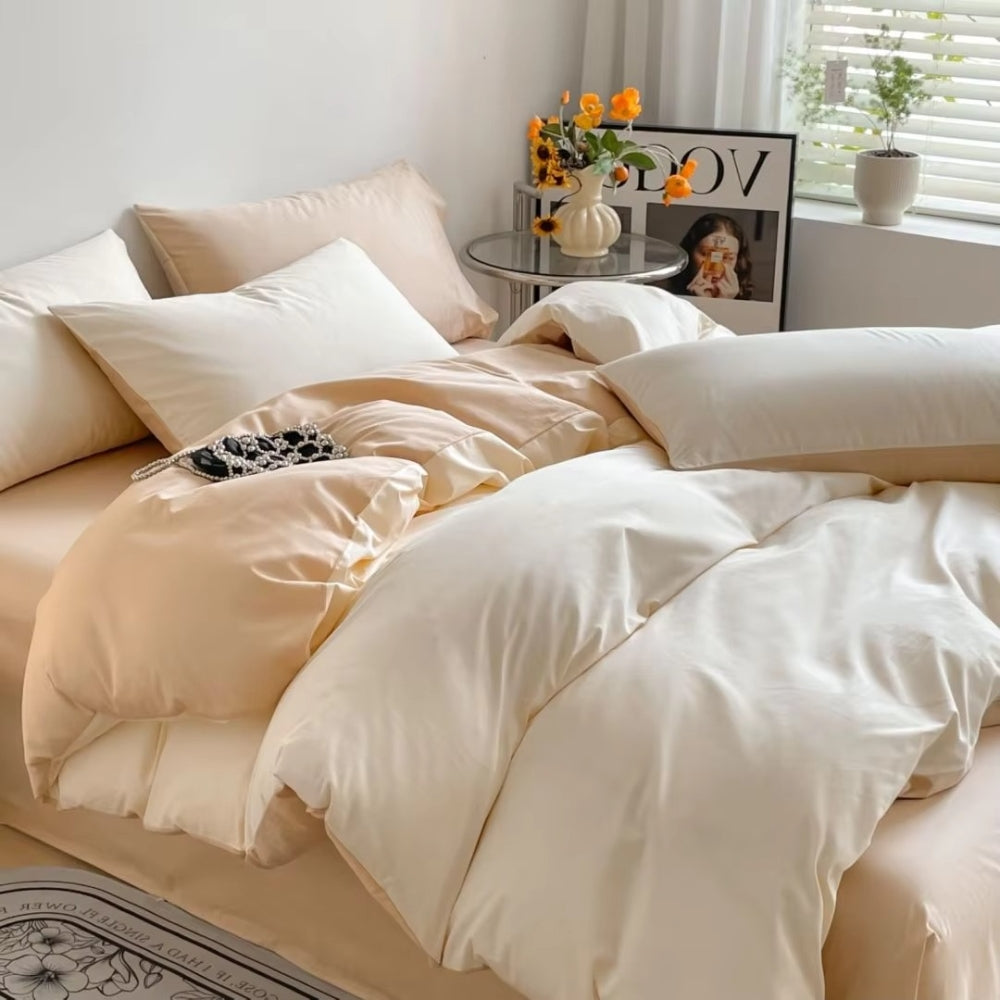 Cotton Duvet Cover Set 3 Pieces-Bedding & Bath > Bedding Sets-casanuva-Champagne Cream-Full-casanuva