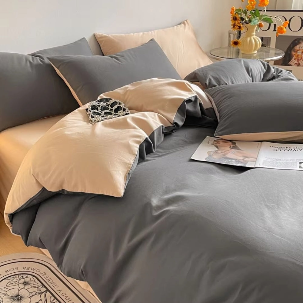 Cotton Duvet Cover Set 3 Pieces-Bedding & Bath > Bedding Sets-casanuva-Charcoal Beige-Full-casanuva