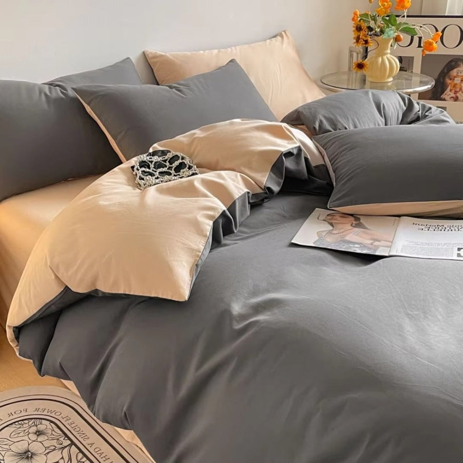 Cotton Duvet Cover Set 3 Pieces-Bedding & Bath > Bedding Sets-casanuva-Charcoal Beige-Full-casanuva