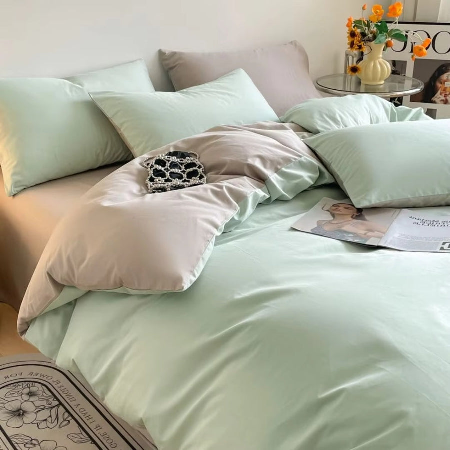 Cotton Duvet Cover Set 3 Pieces-Bedding & Bath > Bedding Sets-casanuva-Mint Taupe-Full-casanuva
