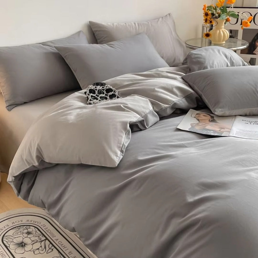 Cotton Duvet Cover Set 3 Pieces-Bedding & Bath > Bedding Sets-casanuva-Moonstone Gray-Full-casanuva