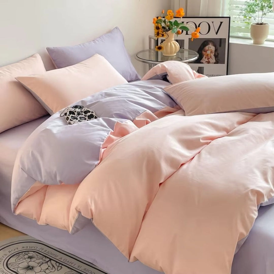 Cotton Duvet Cover Set 3 Pieces-Bedding & Bath > Bedding Sets-casanuva-Petal Lilac-Full-casanuva