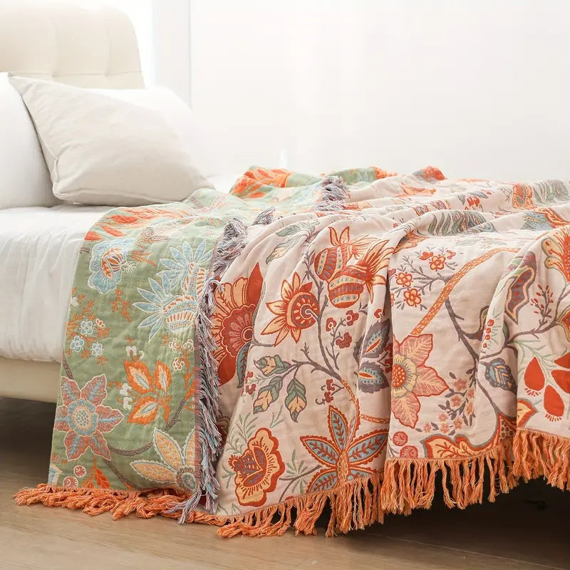 Cotton Floral Boho Blanket in Rustic Design-Bedding & Bath > Blankets-casanuva-59"x79"-casanuva
