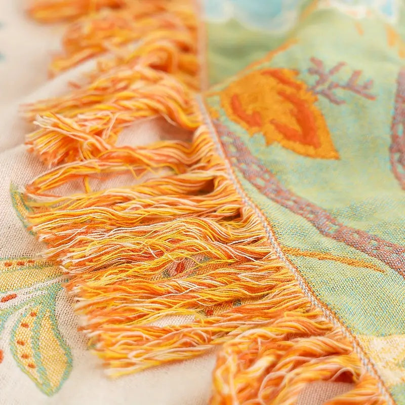 Cotton Floral Boho Blanket in Rustic Design-Bedding & Bath > Blankets-casanuva-casanuva