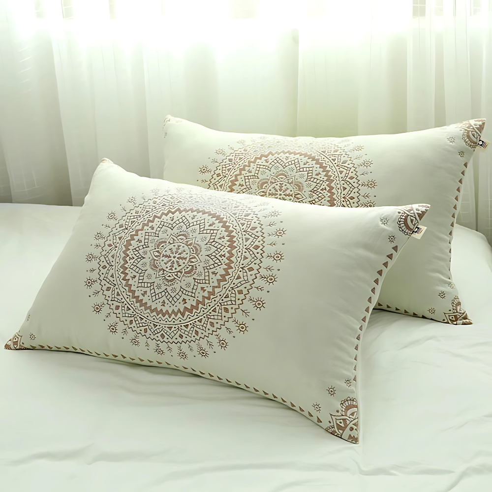 Cotton Gauze Mandala Pillowcases Set of 2-Bedding & Bath > Pillowcases-casanuva-Brown & Beige-19"x29"-casanuva