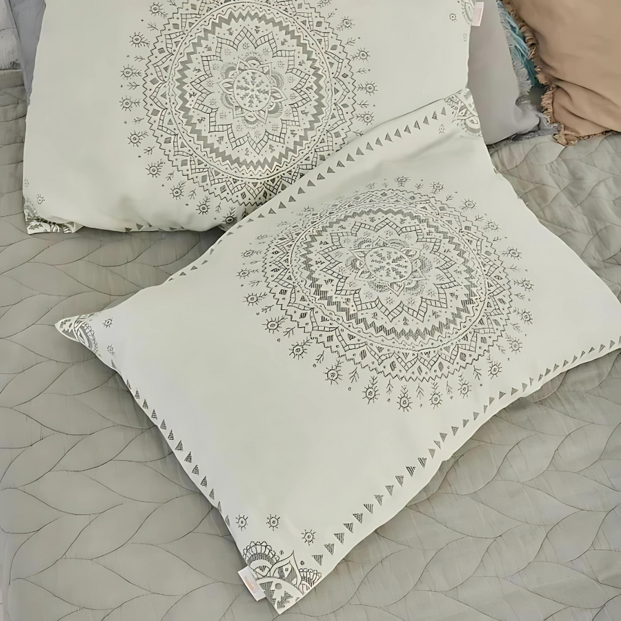Cotton Gauze Mandala Pillowcases Set of 2-Bedding & Bath > Pillowcases-casanuva-Gray & Beige-19"x29"-casanuva