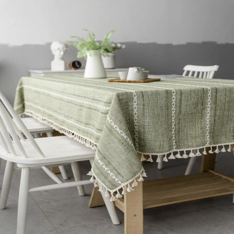 Cotton Linen Tablecloth Elegant Design-Covers & Textiles > Table Cloths-casanuva-Green-39"x55"-casanuva