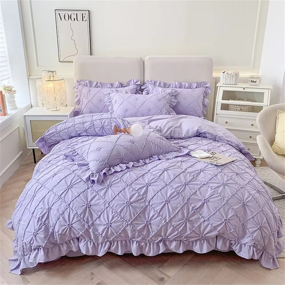 Cotton Plush Ruffle Bedding Set 4 Pieces-Bedding & Bath > Bedding Sets-casanuva-Purple-California King-casanuva