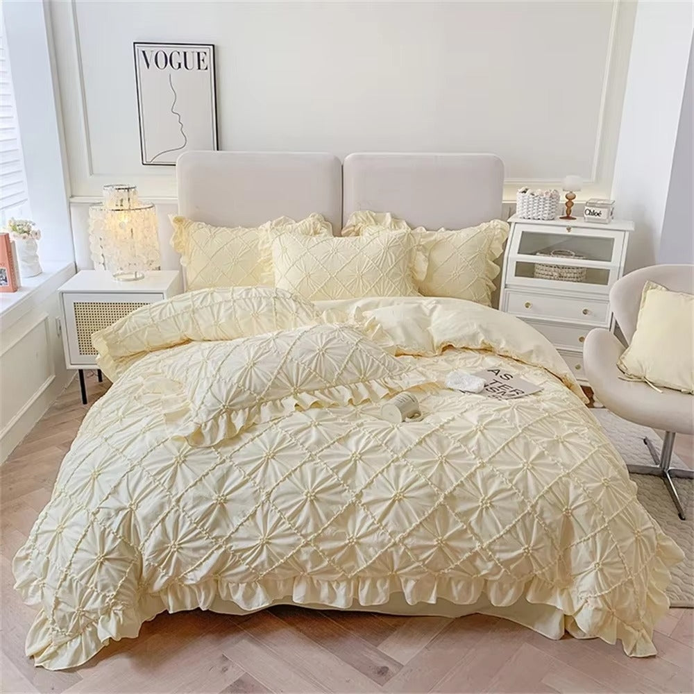 Cotton Plush Ruffle Bedding Set 4 Pieces-Bedding & Bath > Bedding Sets-casanuva-Yellow-California King-casanuva