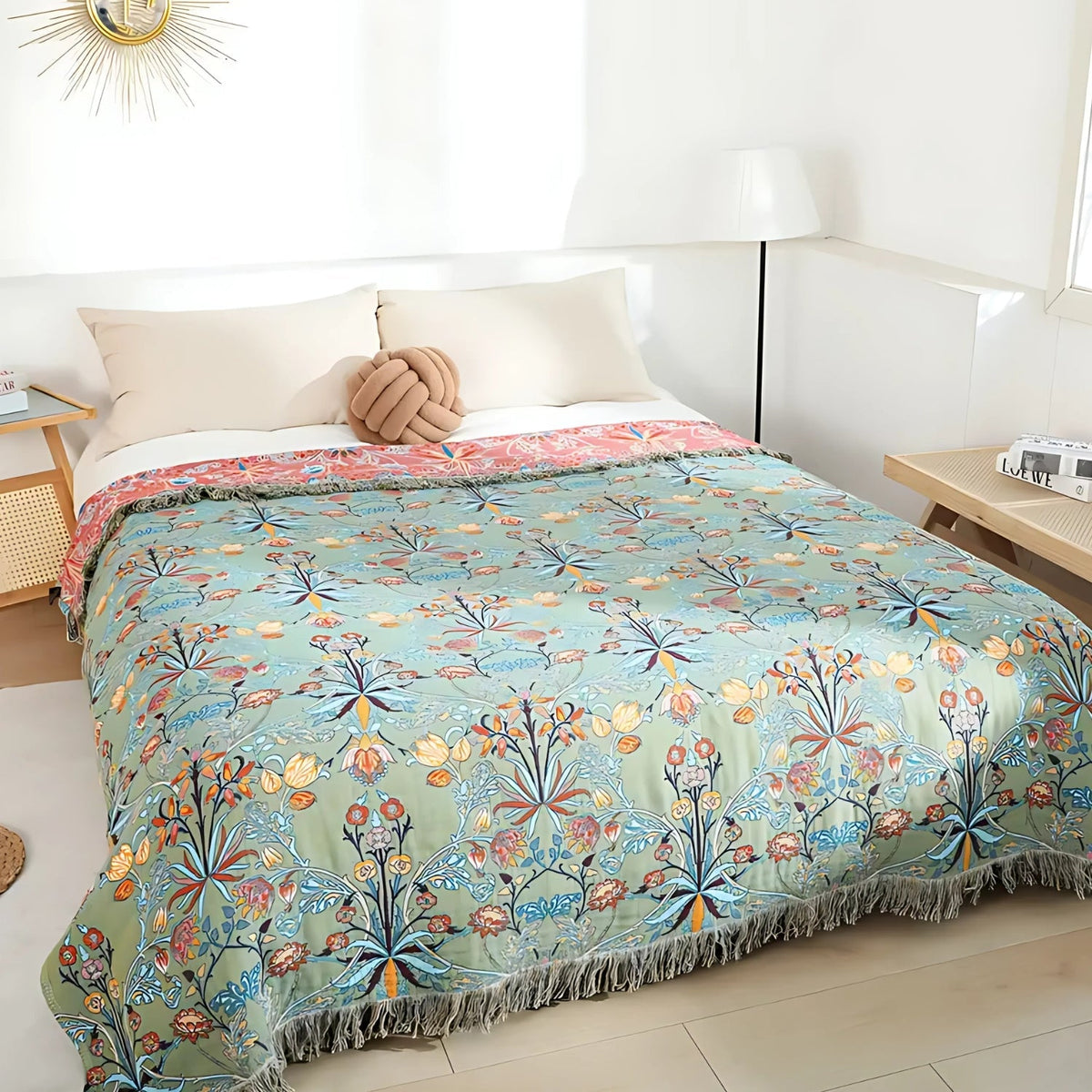 Cotton Reversible Blanket Wild Petal Design-Bedding & Bath > Blankets-casanuva-casanuva