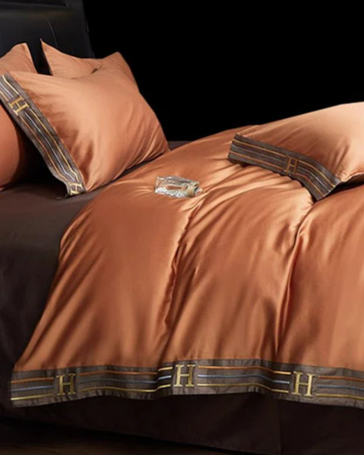 Cotton Satin Bed Linen Set with Embroidery 4-Piece-Bedding & Bath > Bedding Sets-casanuva-Orange-Single [135 x 200 cm]-40X40 cm-casanuva