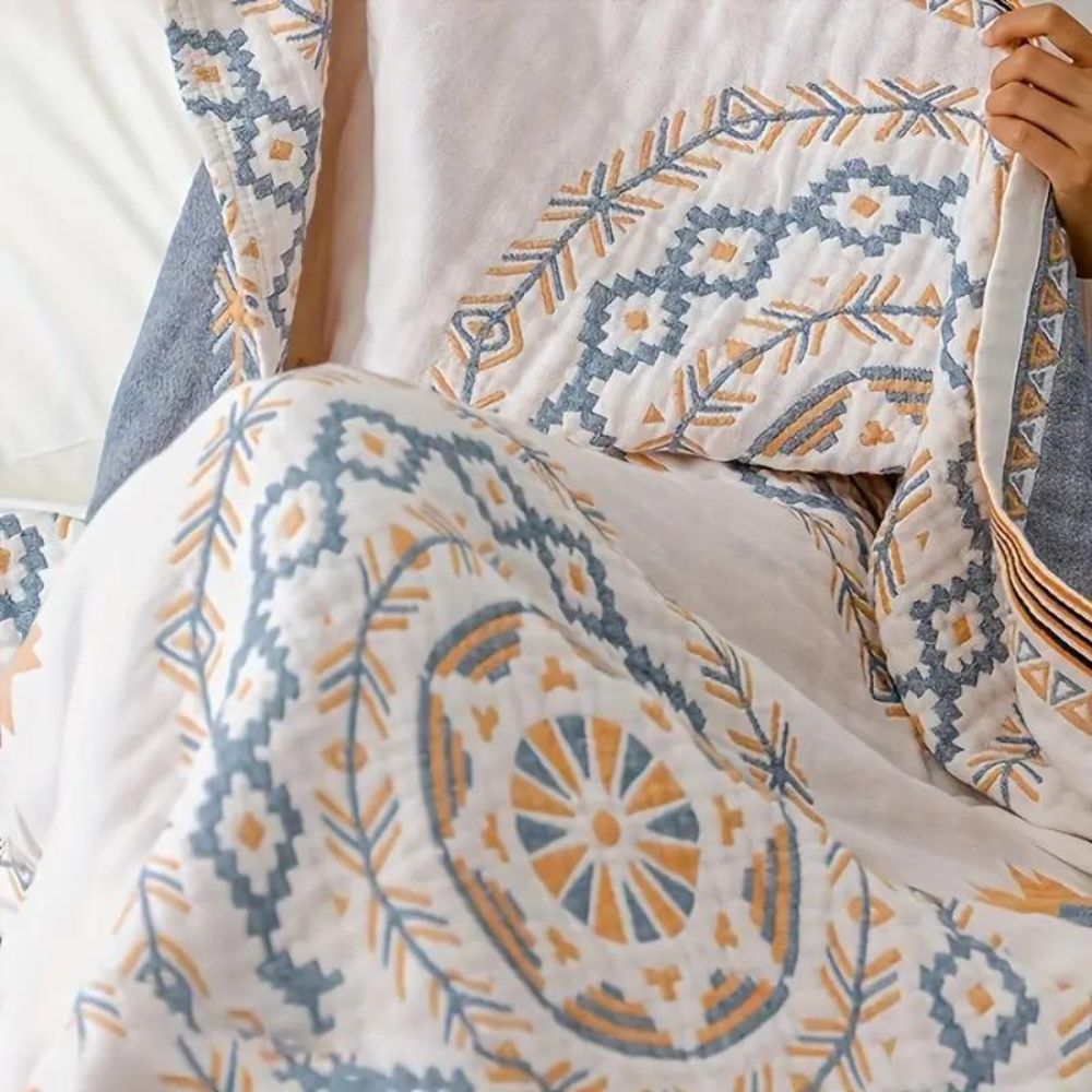 Cotton Throw Blanket with Serene Mandala Design-Bedding & Bath > Blankets-casanuva-casanuva