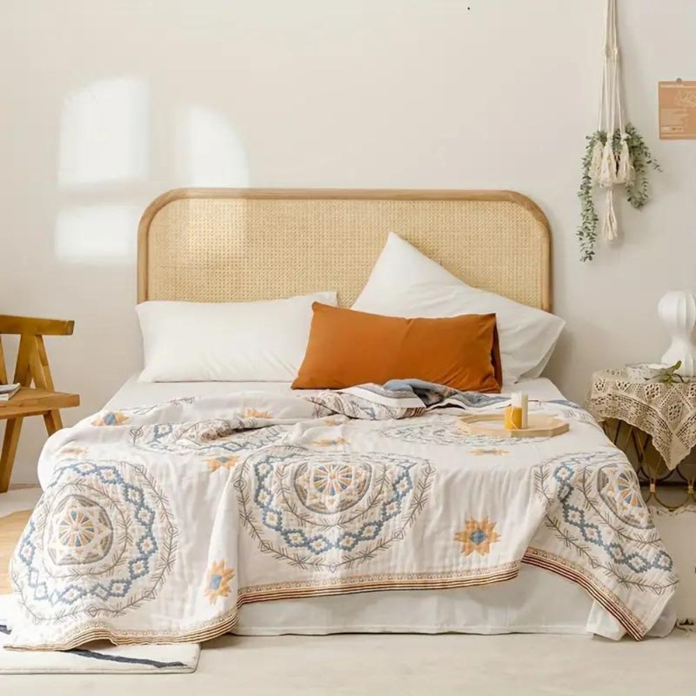 Cotton Throw Blanket with Serene Mandala Design-Bedding & Bath > Blankets-casanuva-60"x80"-casanuva