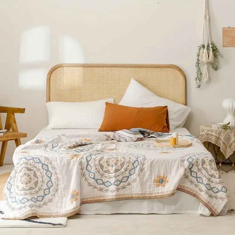 Cotton Throw Blanket with Serene Mandala Design-Bedding & Bath > Blankets-casanuva-60"x80"-casanuva