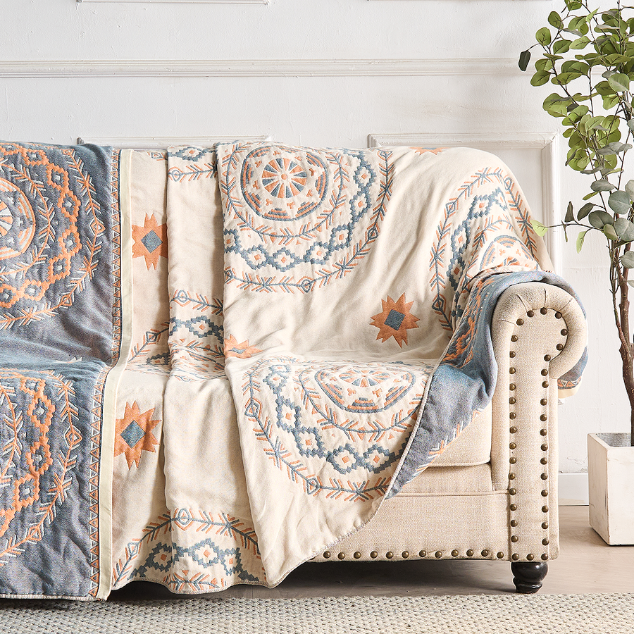Cotton Throw Blanket with Serene Mandala Design-Bedding & Bath > Blankets-casanuva-casanuva