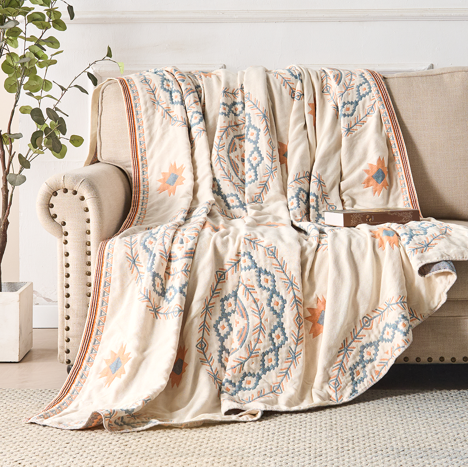 Cotton Throw Blanket with Serene Mandala Design-Bedding & Bath > Blankets-casanuva-casanuva