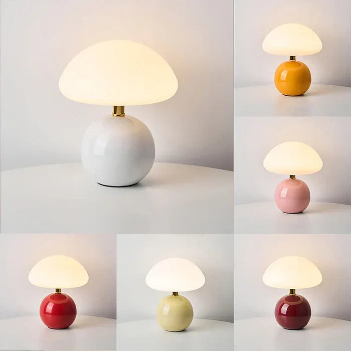 Cream Ceramic Mushroom Table Lamp-Lighting > Table Lamps-casanuva-casanuva