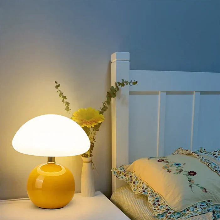 Cream Ceramic Mushroom Table Lamp-Lighting > Table Lamps-casanuva-casanuva