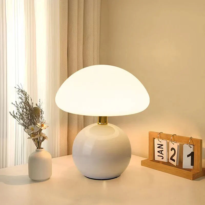 Cream Ceramic Mushroom Table Lamp-Lighting > Table Lamps-casanuva-White-casanuva
