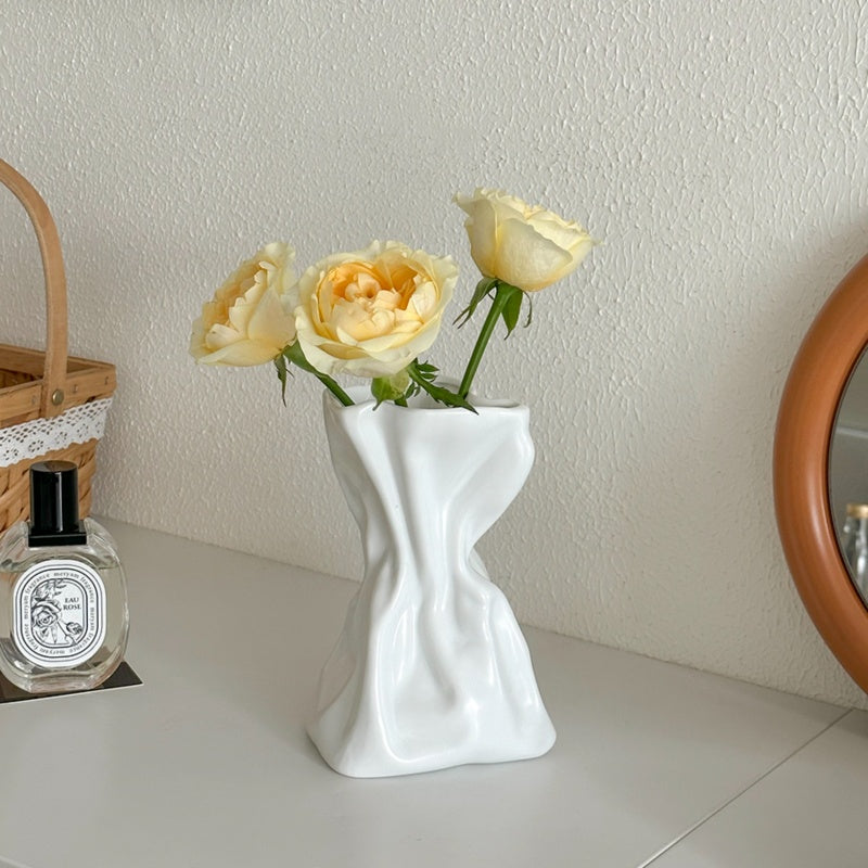 Crumpled Ceramic Vase-Home Decor > Vases-casanuva-casanuva