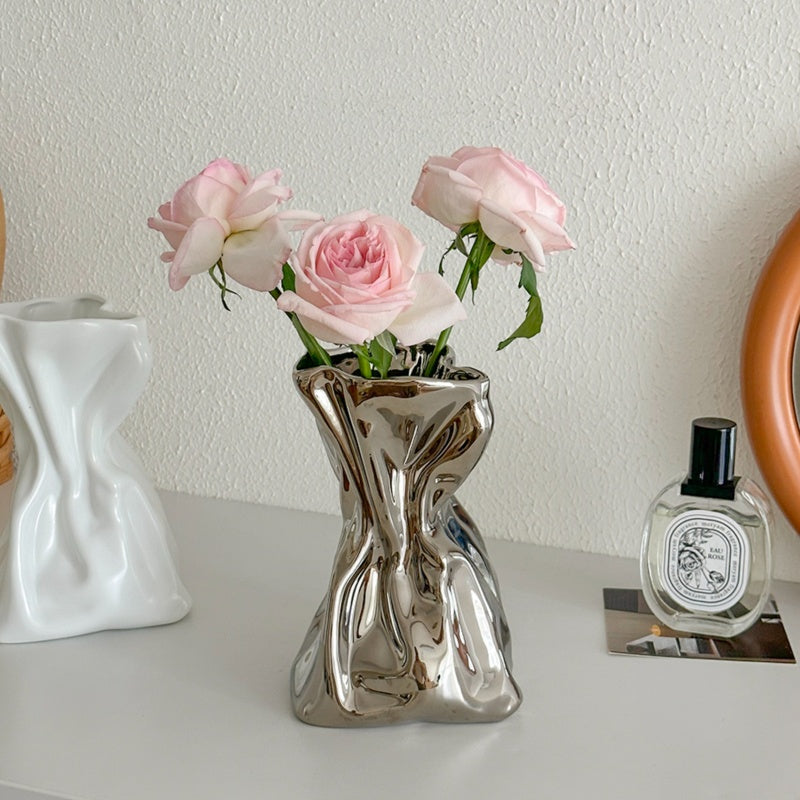 Crumpled Ceramic Vase-Home Decor > Vases-casanuva-casanuva