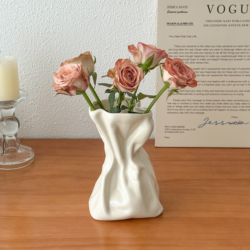 Crumpled Ceramic Vase-Home Decor > Vases-casanuva-casanuva