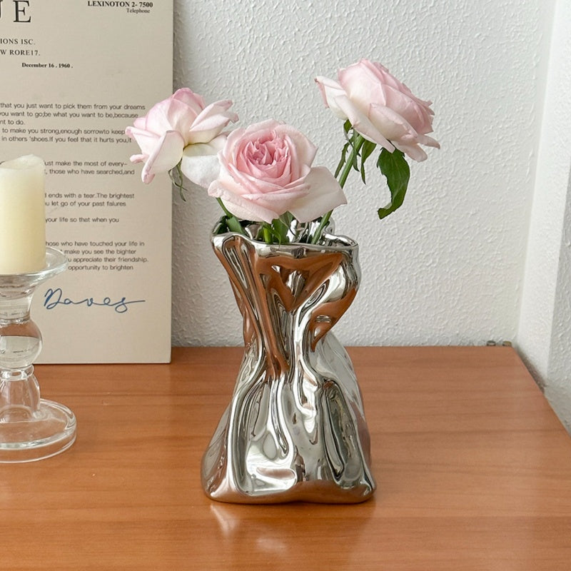Crumpled Ceramic Vase-Home Decor > Vases-casanuva-casanuva