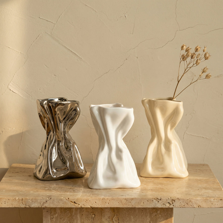 Crumpled Ceramic Vase-Home Decor > Vases-casanuva-casanuva