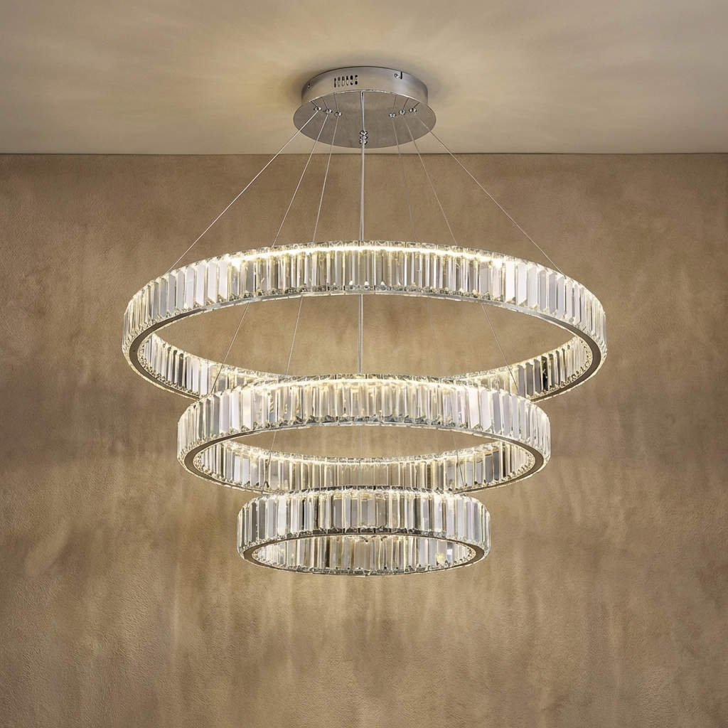 Crystal Circular Hanging Chandelier-Lighting > Chandeliers & Pendant Lights-casanuva-40x60x80cm-Chrome-Warm Light-casanuva