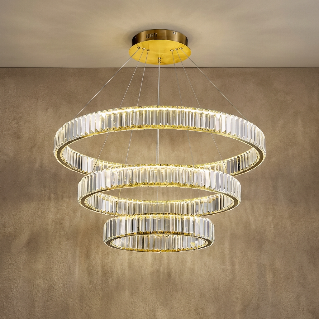 Crystal Circular Hanging Chandelier-Lighting > Chandeliers & Pendant Lights-casanuva-40x60x80cm-Gold-Warm Light-casanuva
