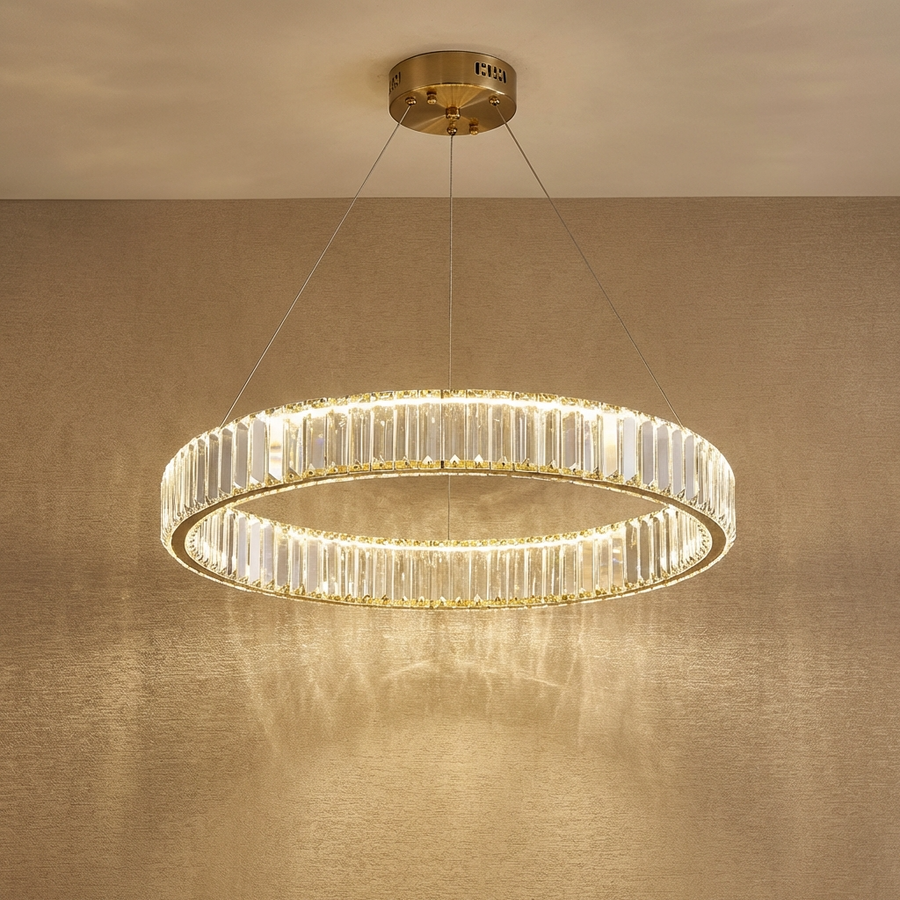 Crystal Circular Hanging Chandelier-Lighting > Chandeliers & Pendant Lights-casanuva-Single - 40cm-Gold-Warm Light-casanuva