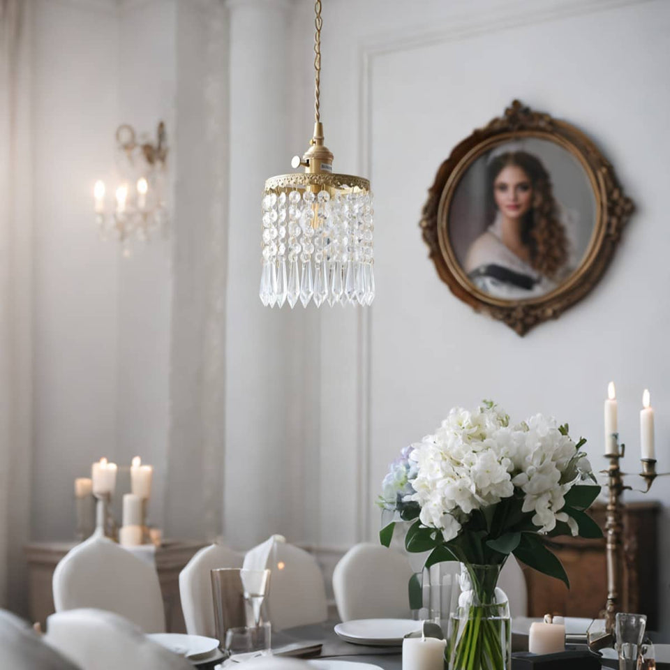 Crystal Fringe Brass Pendant Light-Lighting > Chandeliers & Pendant Lights-casanuva-casanuva