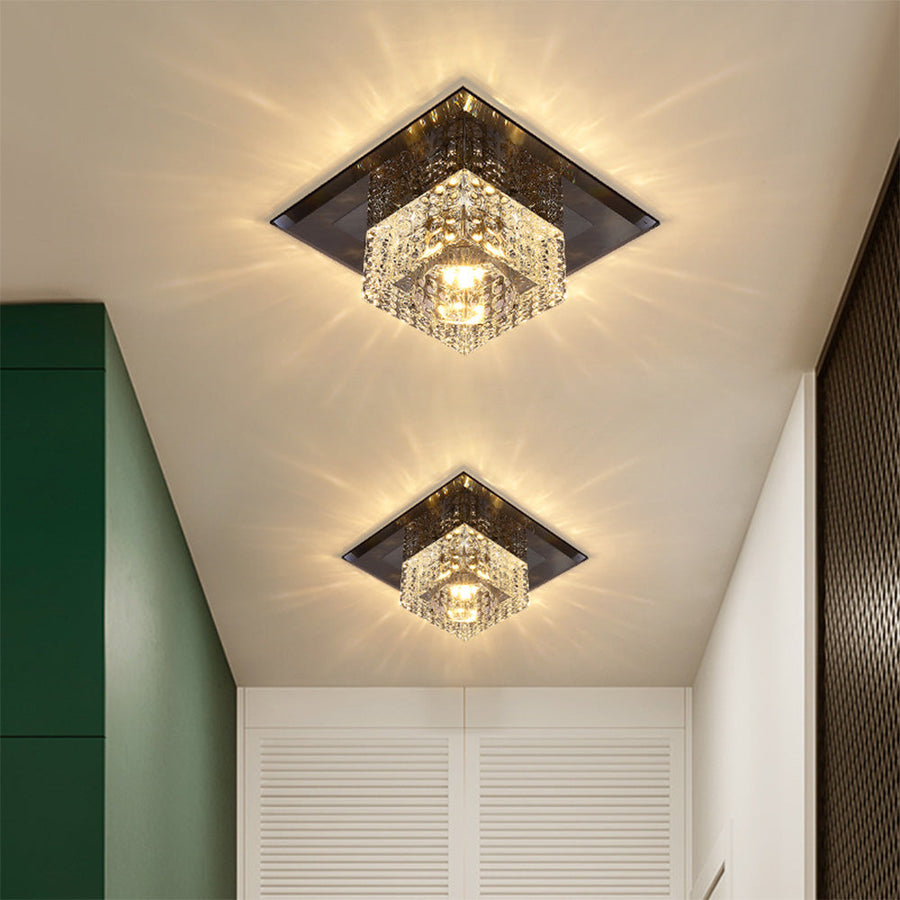 Crystal LED Ceiling Light Square Shape for Hallway-Lighting > Ceiling Lights-casanuva-Black-D14*H14cm-Warm Light-casanuva