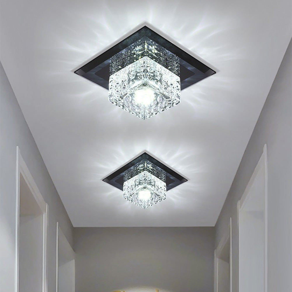 Crystal LED Ceiling Light Square Shape for Hallway-Lighting > Ceiling Lights-casanuva-Black-D14*H14cm-White Light-casanuva