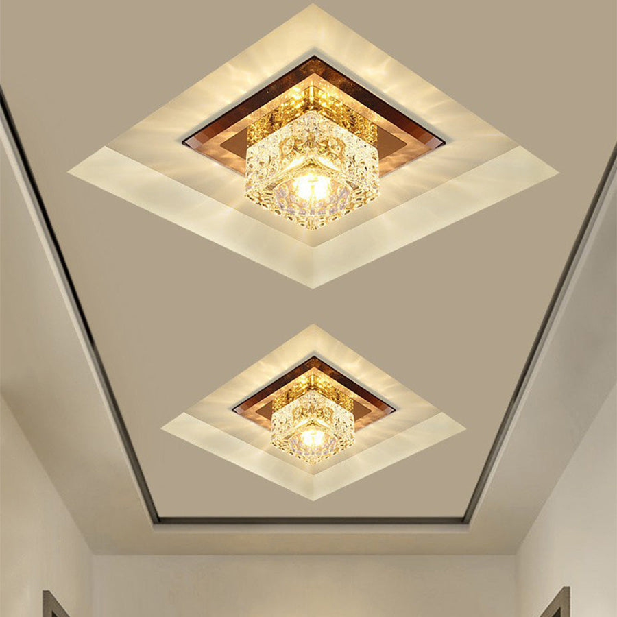 Crystal LED Ceiling Light Square Shape for Hallway-Lighting > Ceiling Lights-casanuva-Gold-D14*H14cm-Warm Light-casanuva