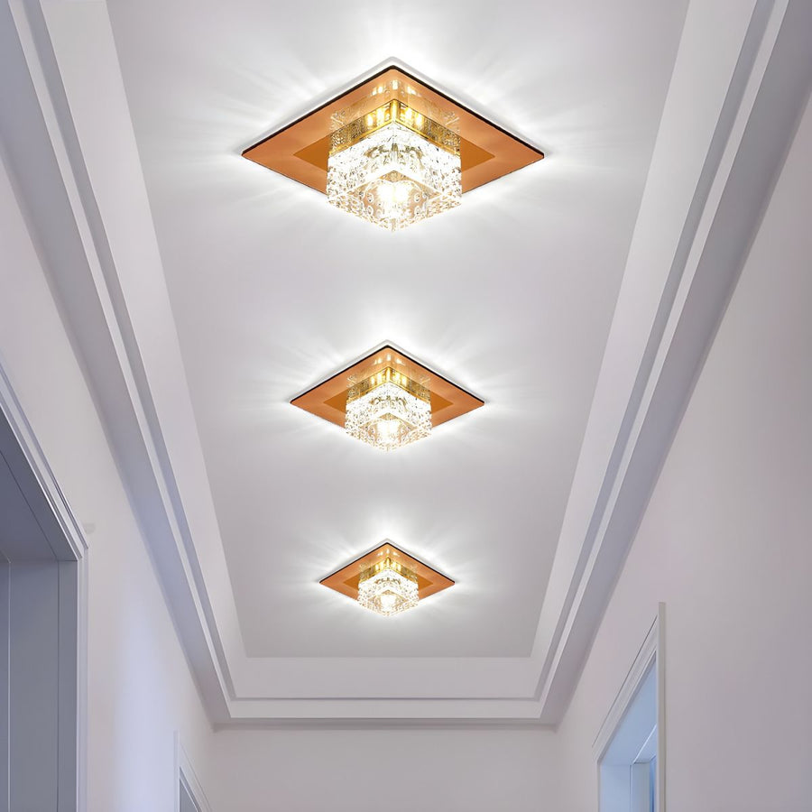 Crystal LED Ceiling Light Square Shape for Hallway-Lighting > Ceiling Lights-casanuva-Gold-D14*H14cm-White Light-casanuva