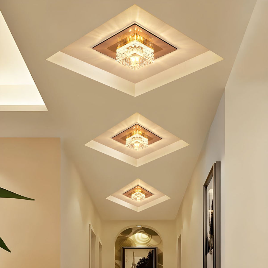 Crystal LED Ceiling Light Square Shape for Hallway-Lighting > Ceiling Lights-casanuva-Gold-D18*H18cm-Warm Light-casanuva