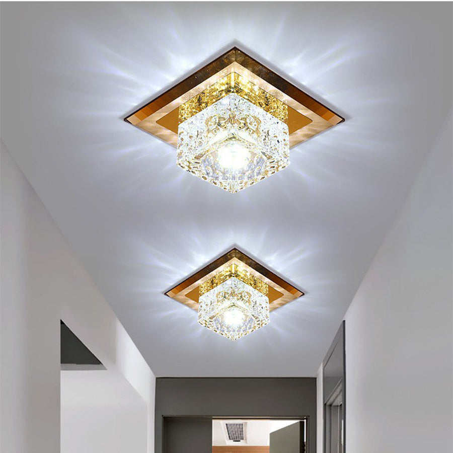 Crystal LED Ceiling Light Square Shape for Hallway-Lighting > Ceiling Lights-casanuva-Gold-D18*H18cm-White Light-casanuva