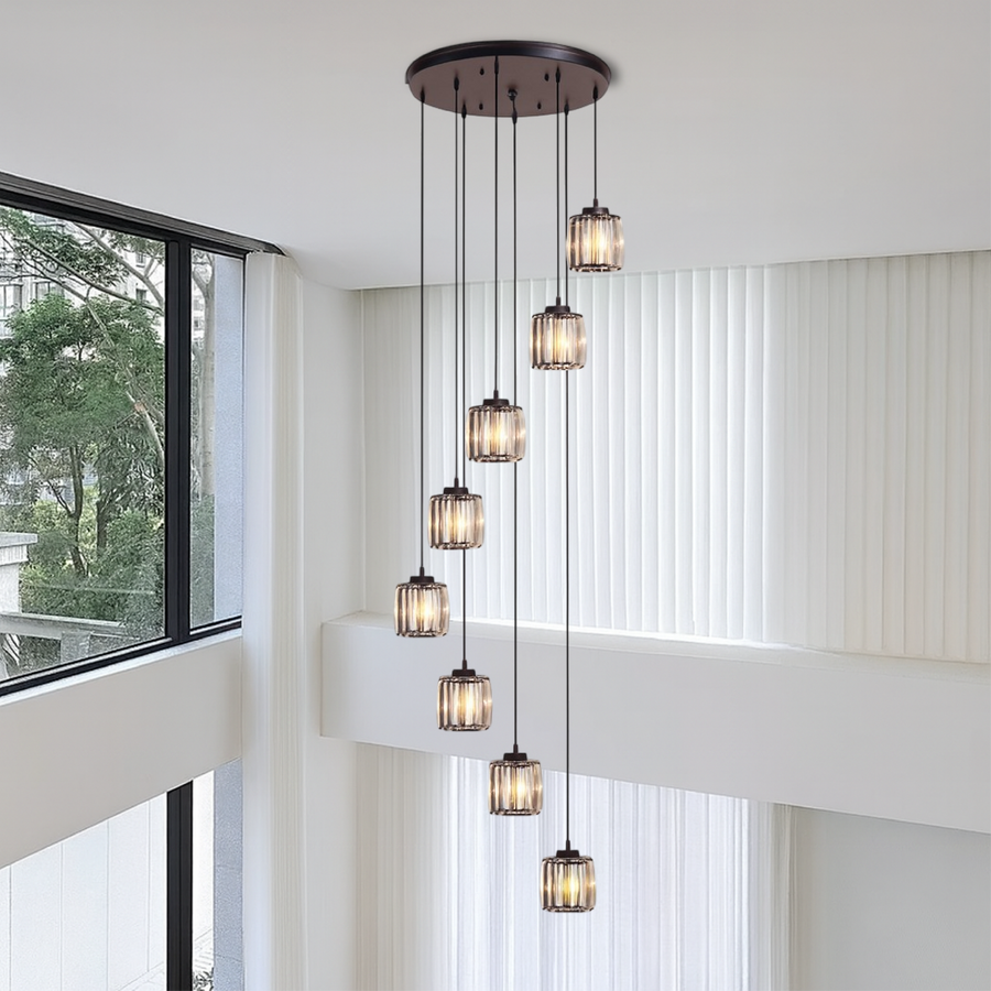 Crystal Stair Chandelier-Lighting > Chandeliers & Pendant Lights-casanuva-8 Heads-Tri-Color Dimmable-casanuva